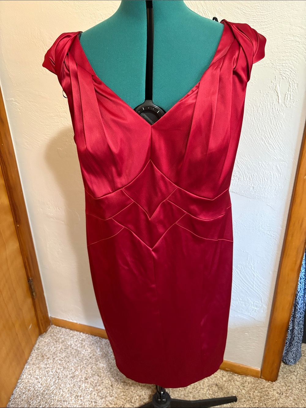 Dress Barn Ruby Red Satin V-Neck Midi Dress